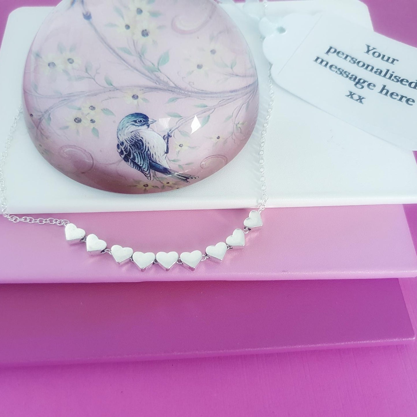 9 Decades Necklace: Handmade 90th Silver Hearts Necklace for Ninetieth Birthday