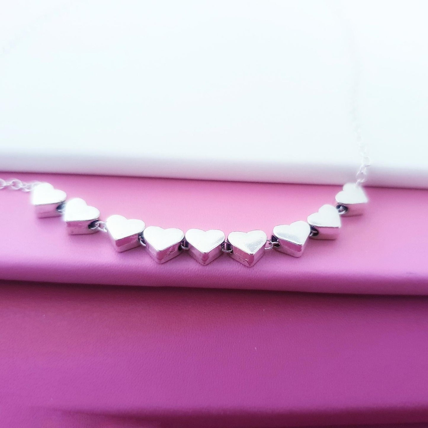 9 Decades Necklace: Handmade 90th Silver Hearts Necklace for Ninetieth Birthday