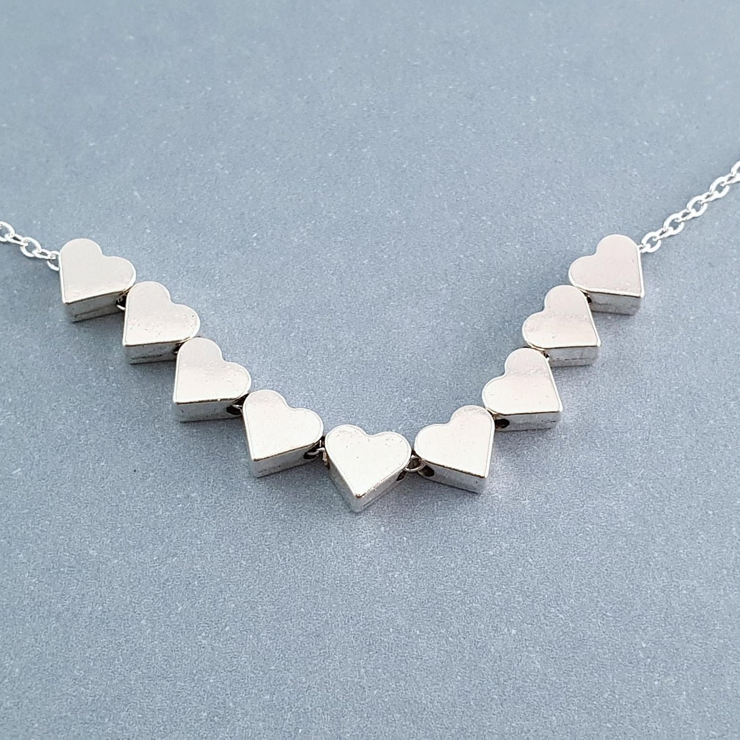 9 Decades Necklace: Handmade 90th Silver Hearts Necklace for Ninetieth Birthday