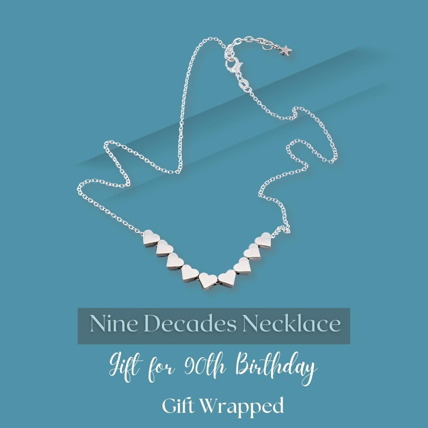 9 Decades Necklace: Handmade 90th Silver Hearts Necklace for Ninetieth Birthday