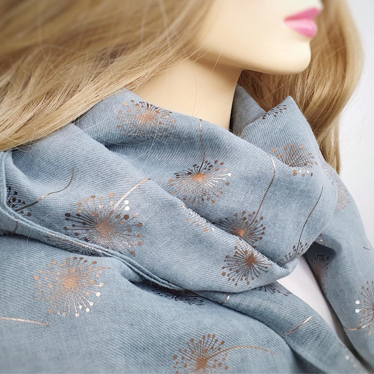Foiled Dandelion Scarf - Duck Egg and Rose Gold Foil