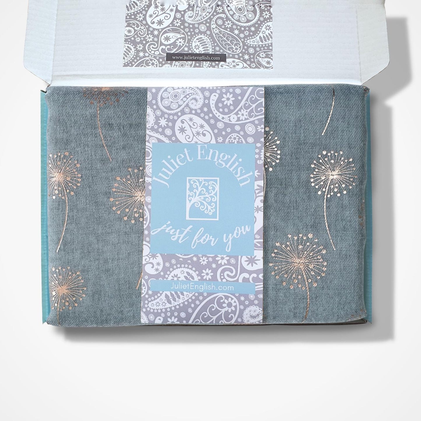 Foiled Dandelion Scarf - Duck Egg and Rose Gold Foil