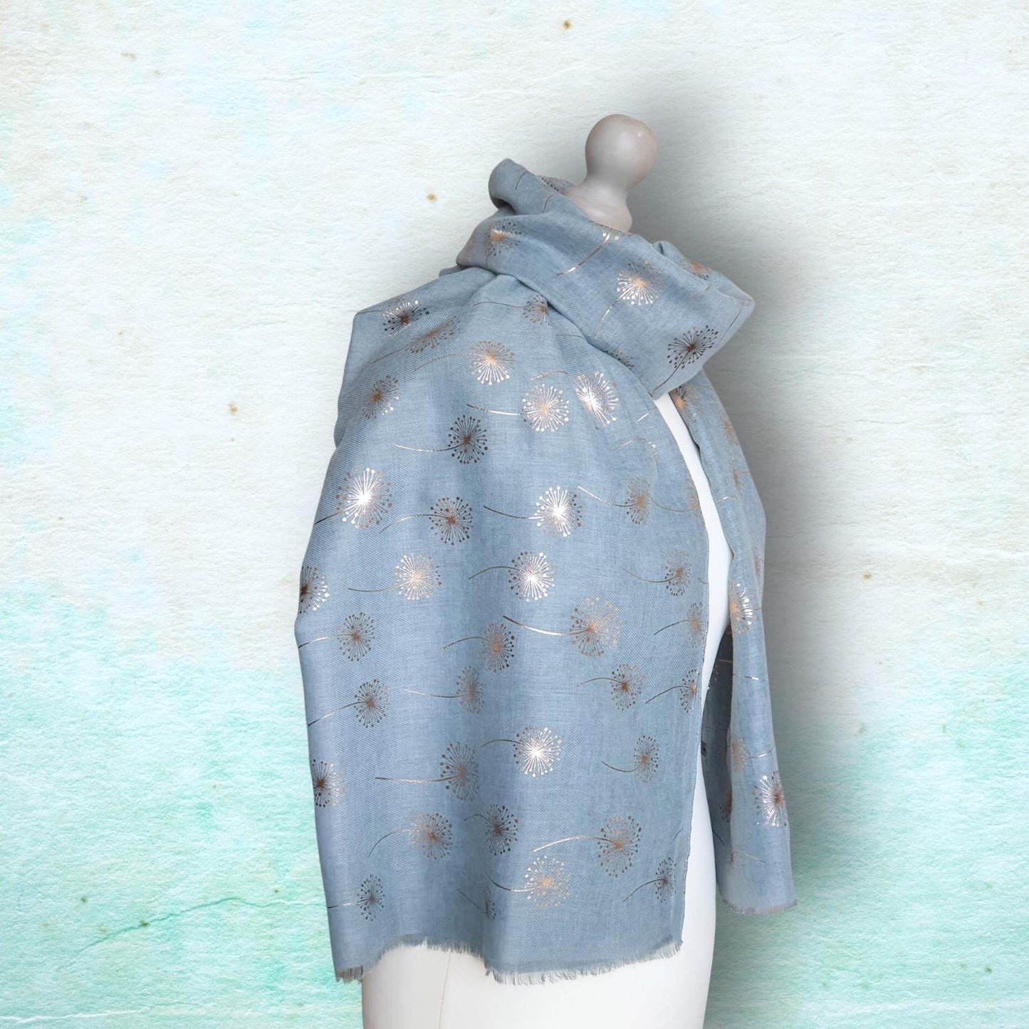 Foiled Dandelion Scarf - Duck Egg and Rose Gold Foil