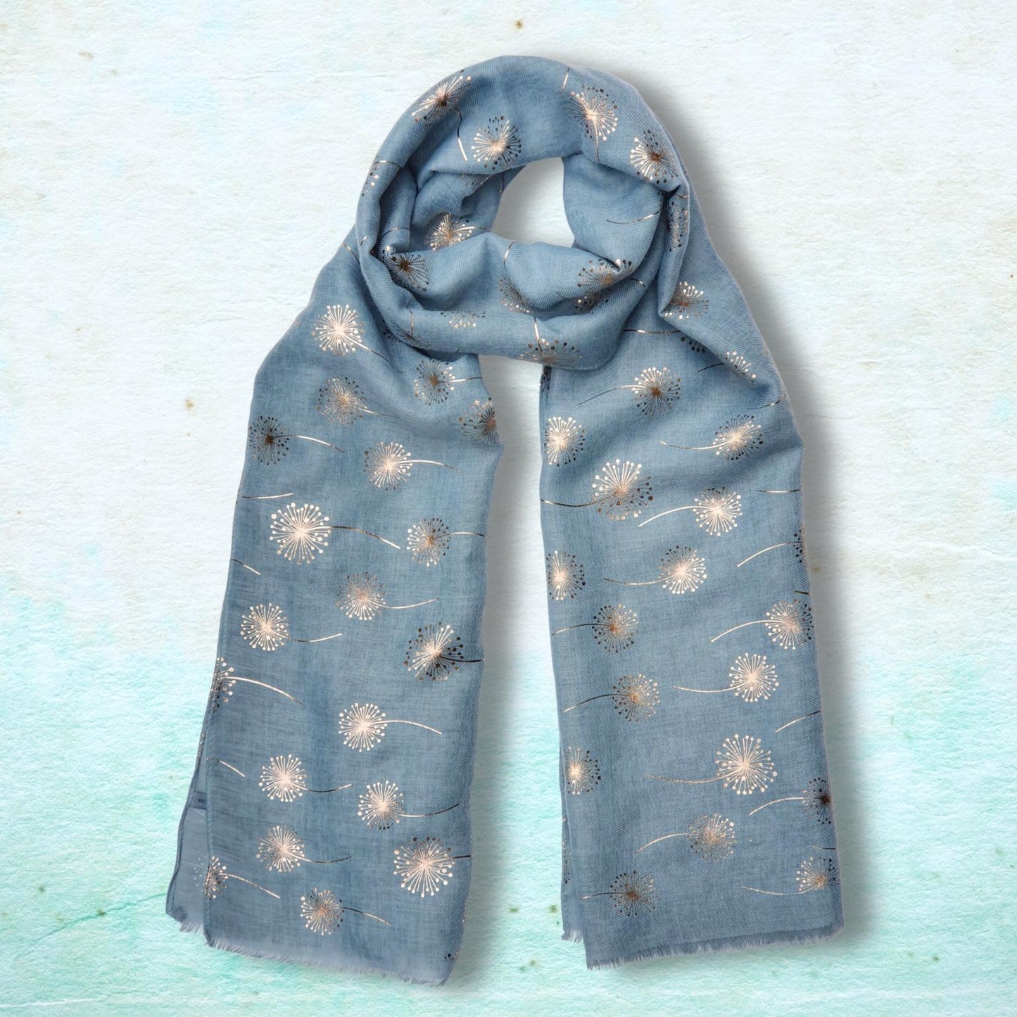 Foiled Dandelion Scarf - Duck Egg and Rose Gold Foil
