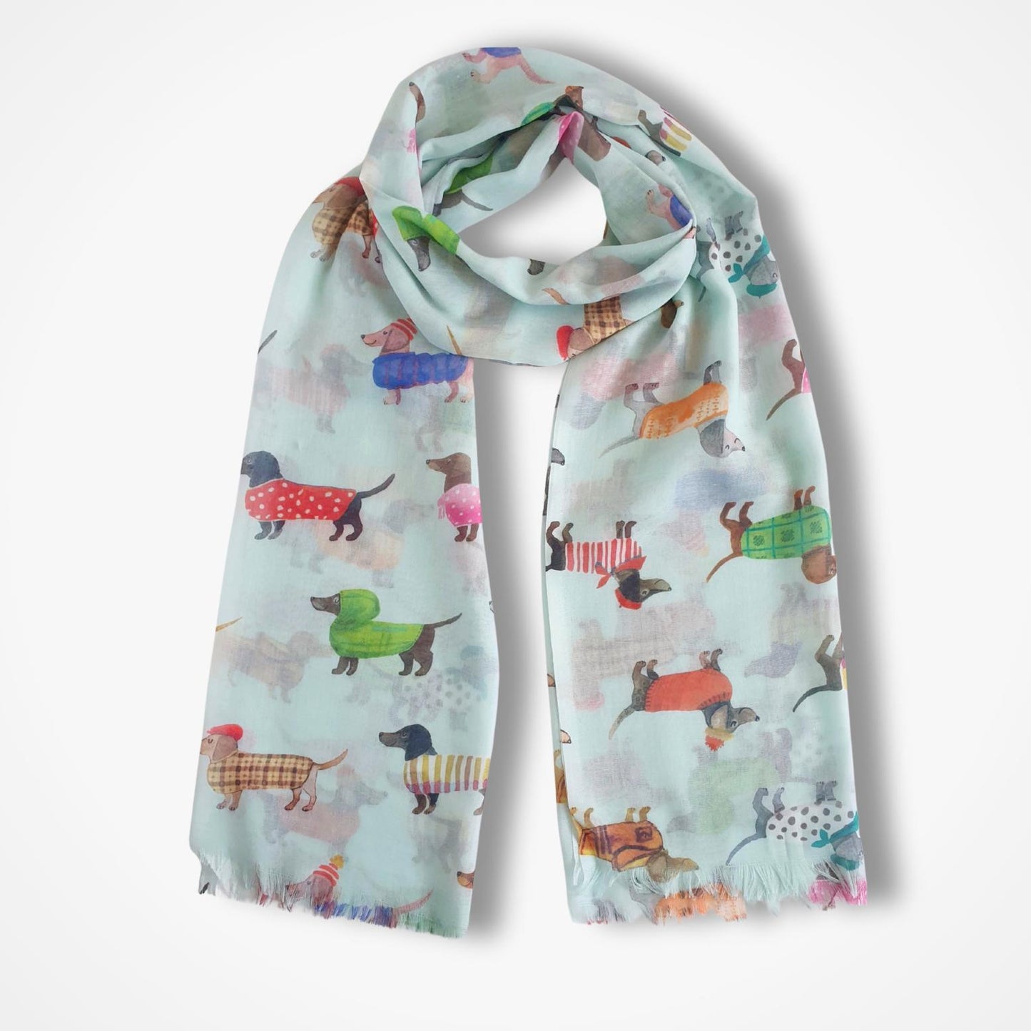 Scarf with dachshund dog pattern on a white background