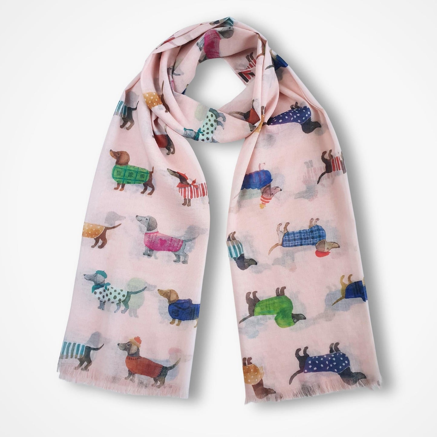 Scarf with dog pattern on a light pink background