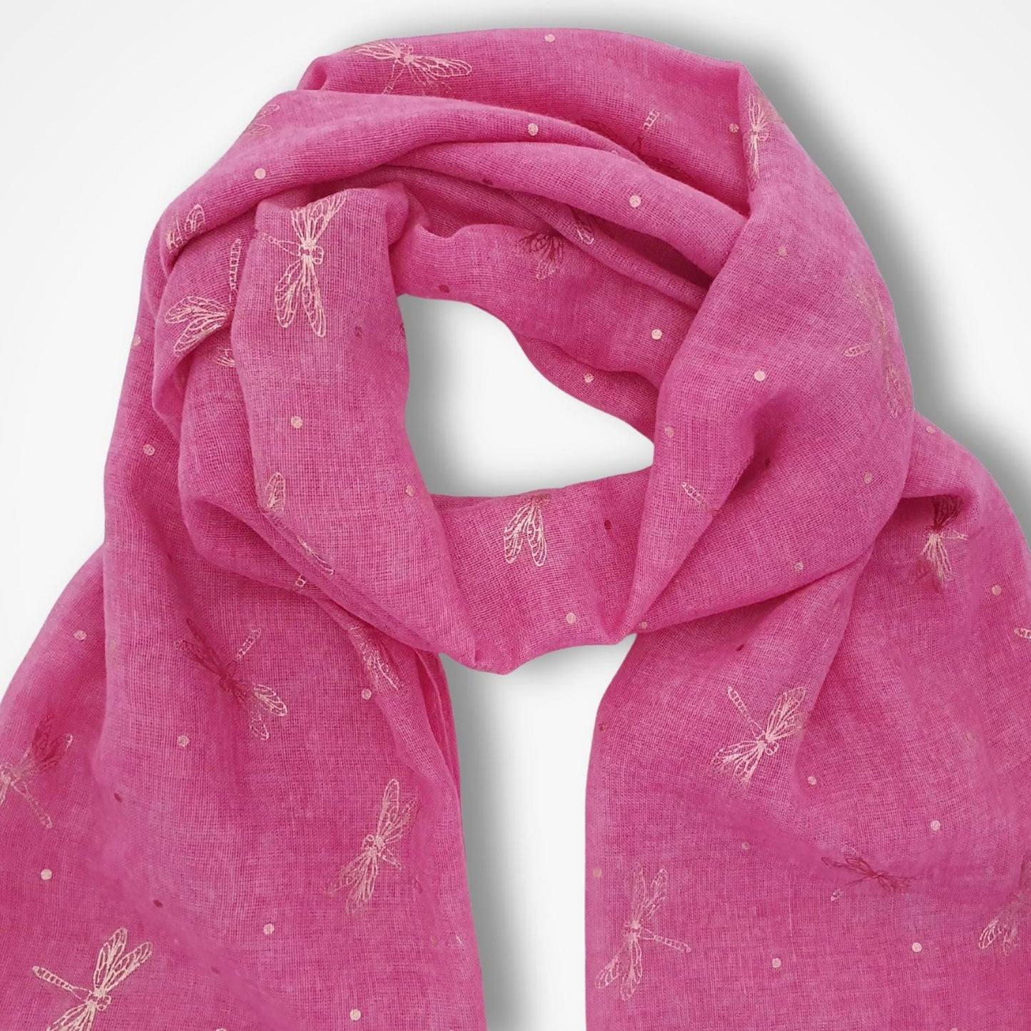 Lightweight Ladies Scarf with Rose Gold Dragonfly Design - Fuchsia