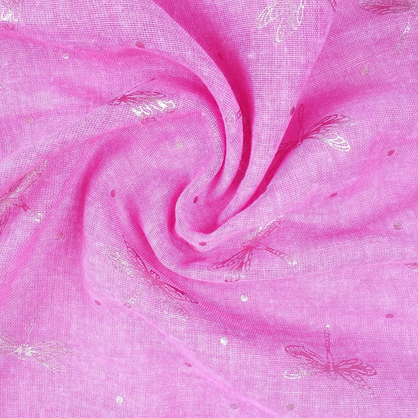 Lightweight Ladies Scarf with Rose Gold Dragonfly Design - Fuchsia