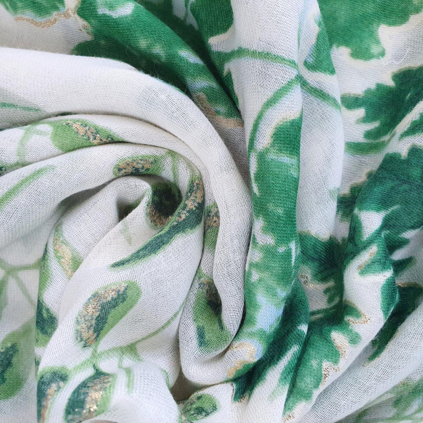 Close-up of green and white patterned fabric