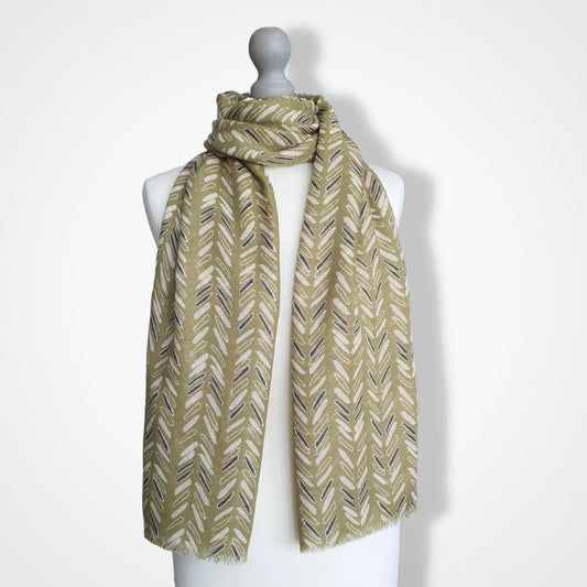 Olive Green Boho Pattern Ladies Lightweight Scarf