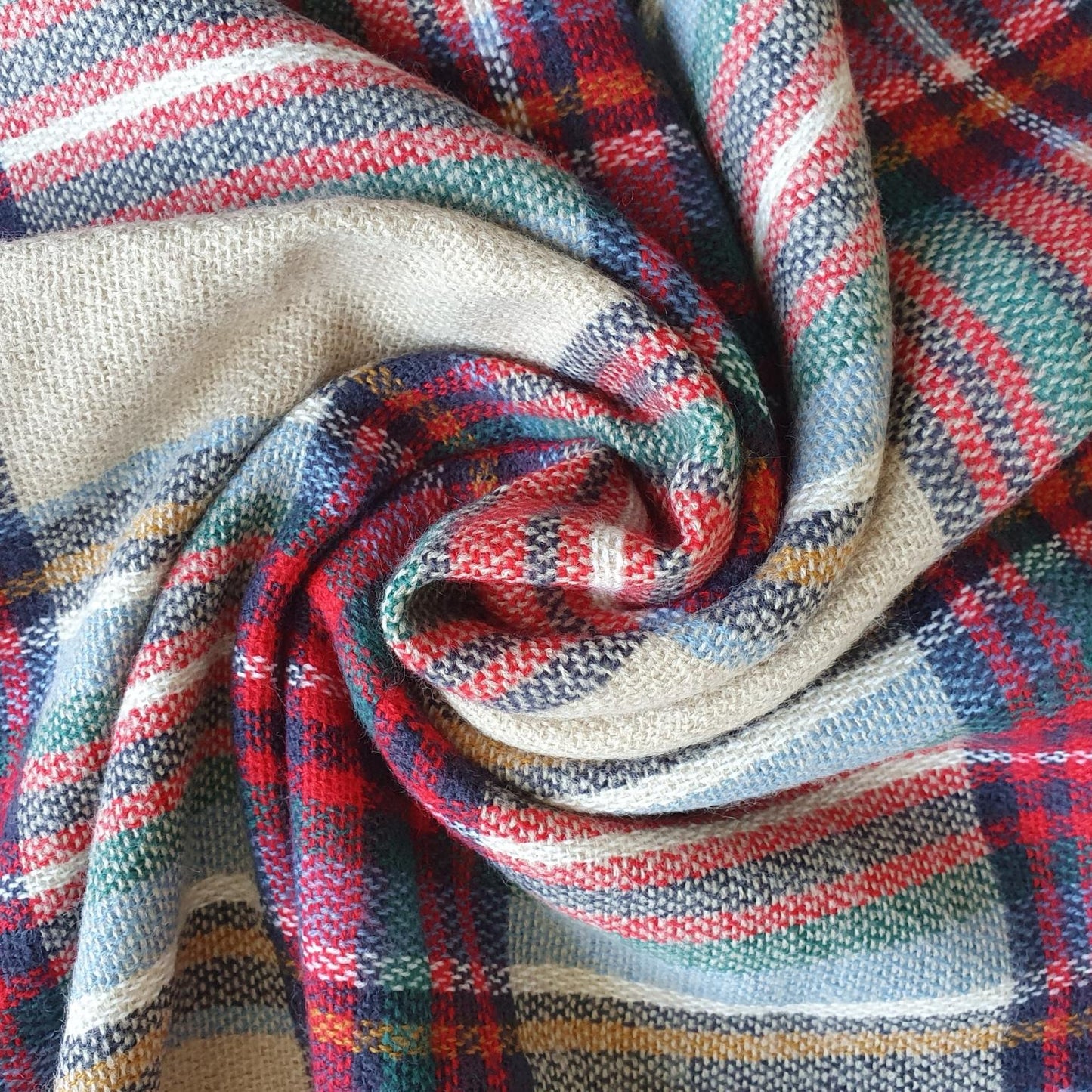 Plaid Blanket Scarf - Red, Beige, Green & Blue