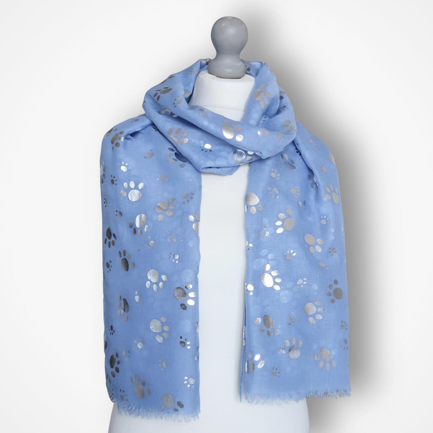 Foil Paw Print Scarf - Sky Blue & Silver