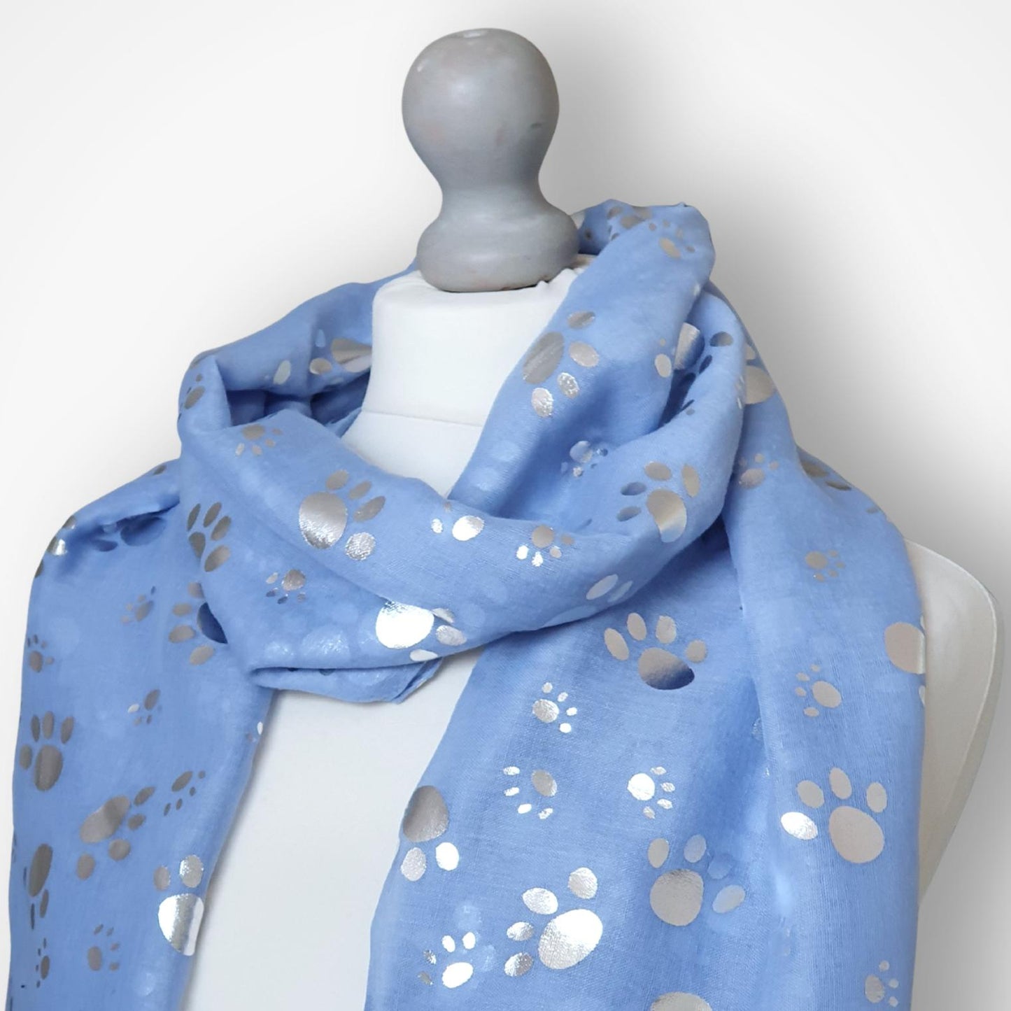 Foil Paw Print Scarf - Sky Blue & Silver
