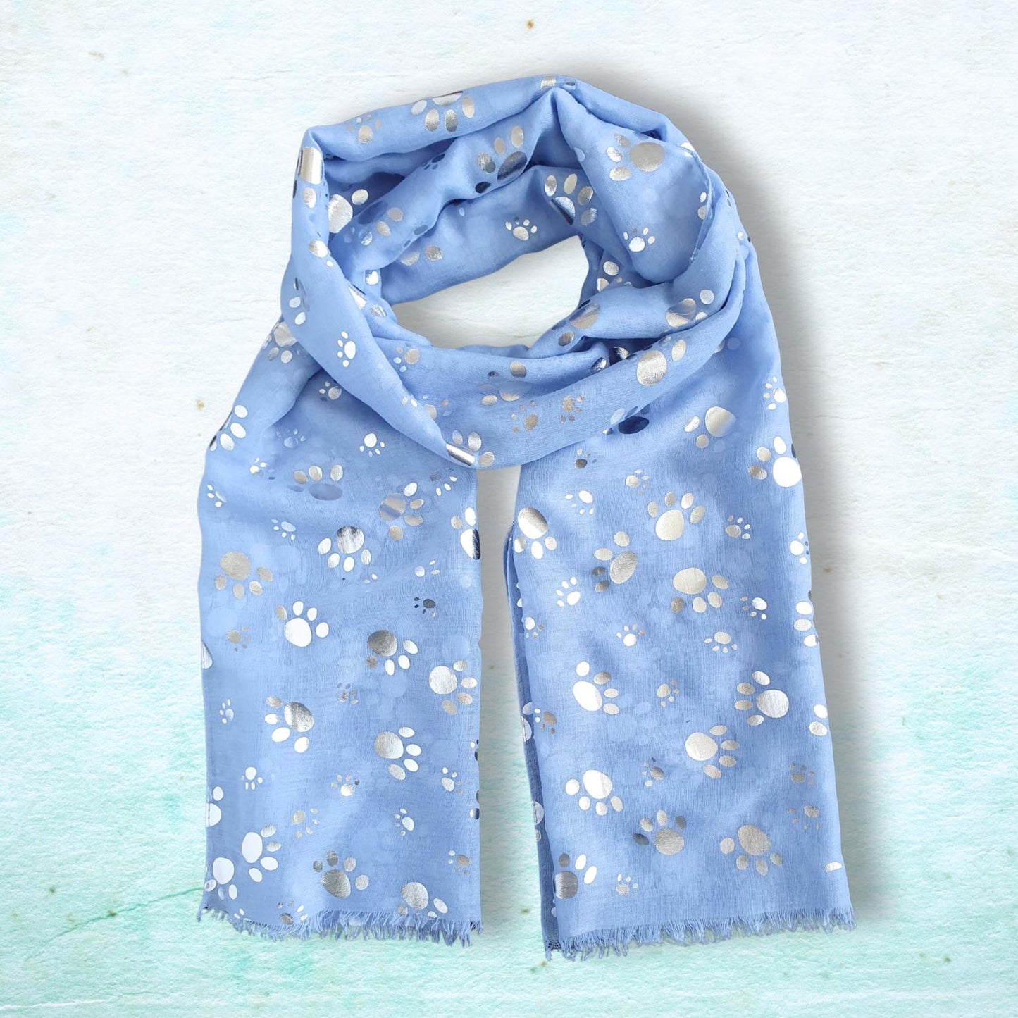 Foil Paw Print Scarf - Sky Blue & Silver