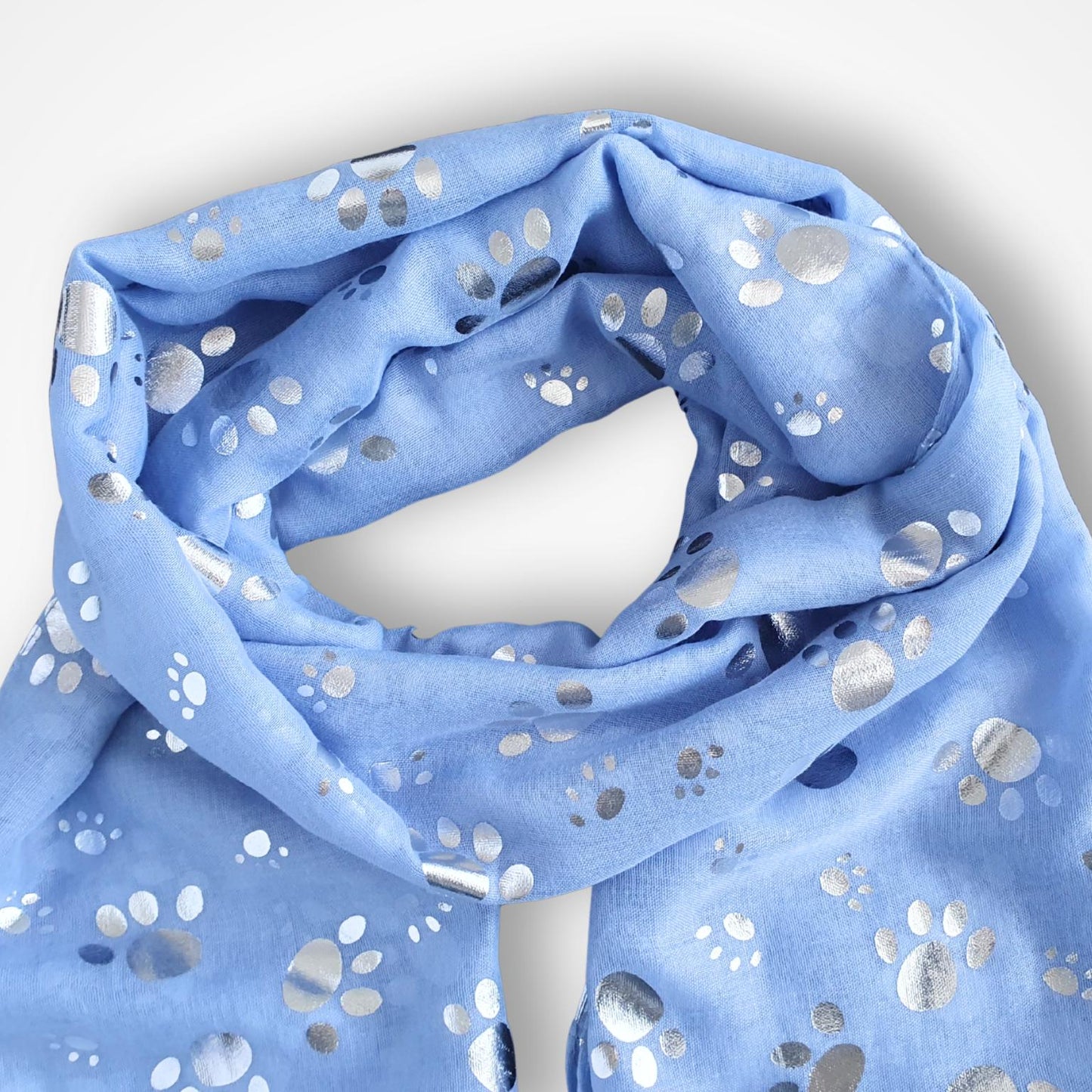 Foil Paw Print Scarf - Sky Blue & Silver