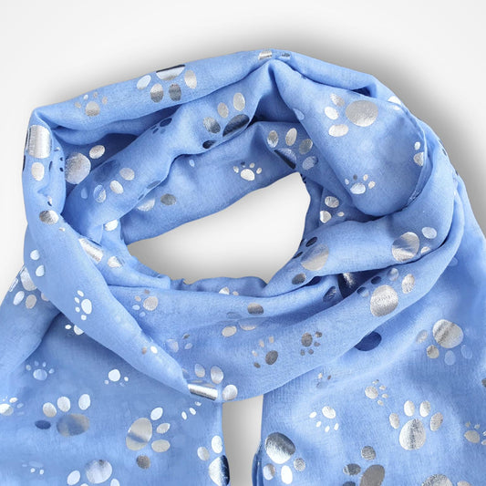 Foil Paw Print Scarf - Sky Blue & Silver