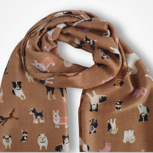 Cute Dog Breeds Scarf - Mocha