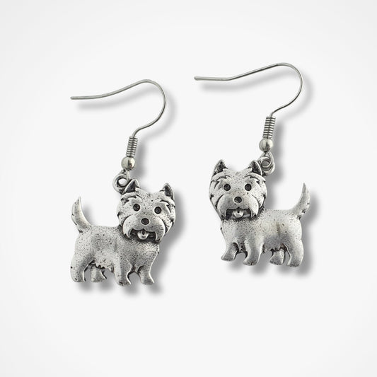 West Highland Terrier Novelty Earrings - Silver