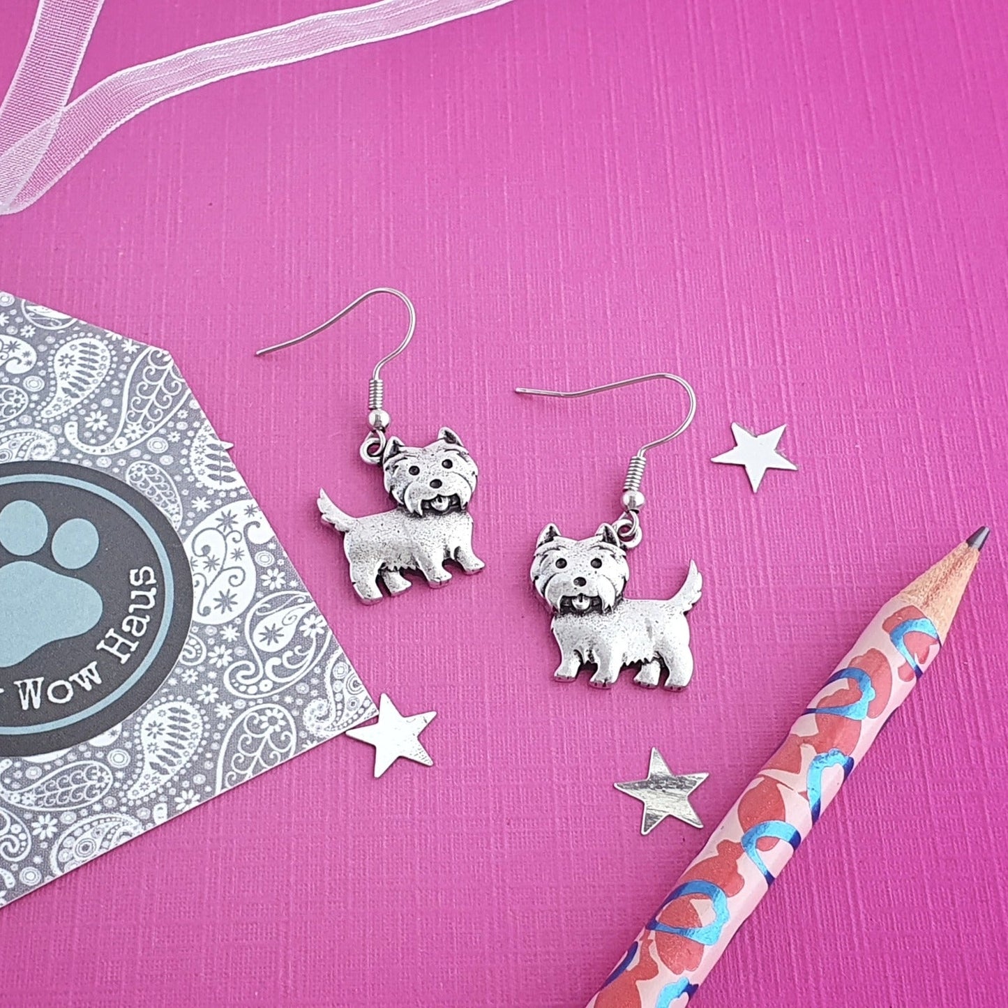 West Highland Terrier Novelty Earrings - Silver