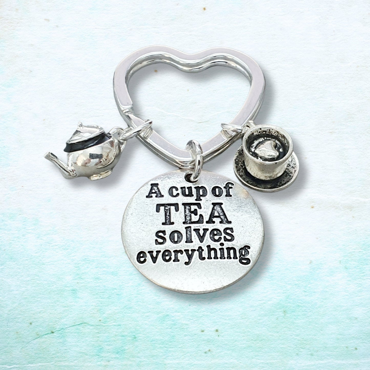 A Cup Of Tea Solves Everything Keyring - Silver