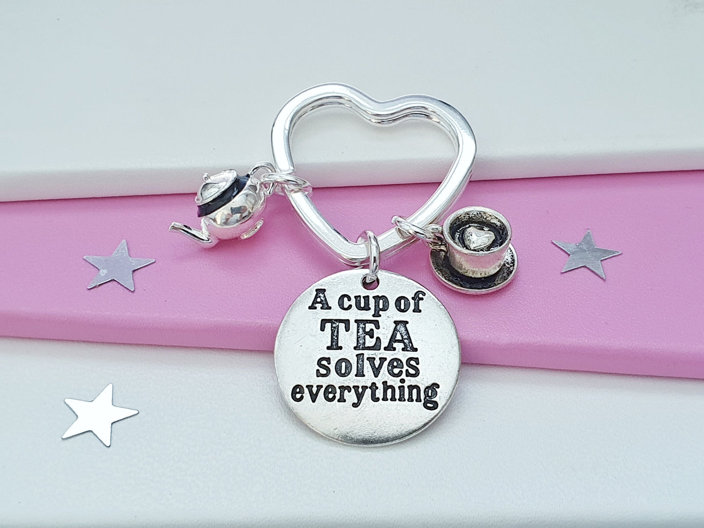 A Cup Of Tea Solves Everything Keyring - Silver