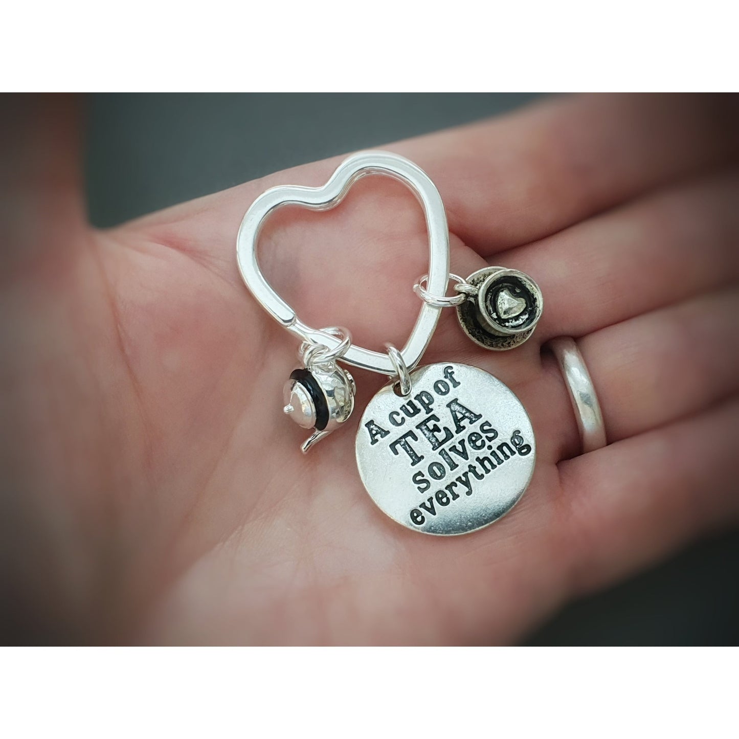 A Cup Of Tea Solves Everything Keyring - Silver