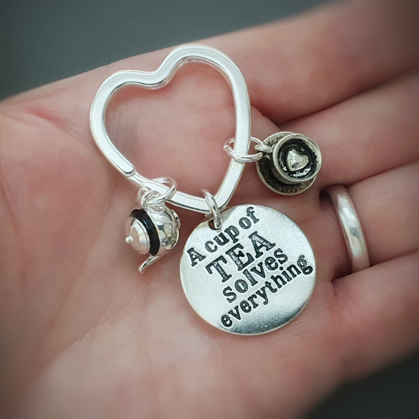 A Cup Of Tea Solves Everything Keyring - Silver