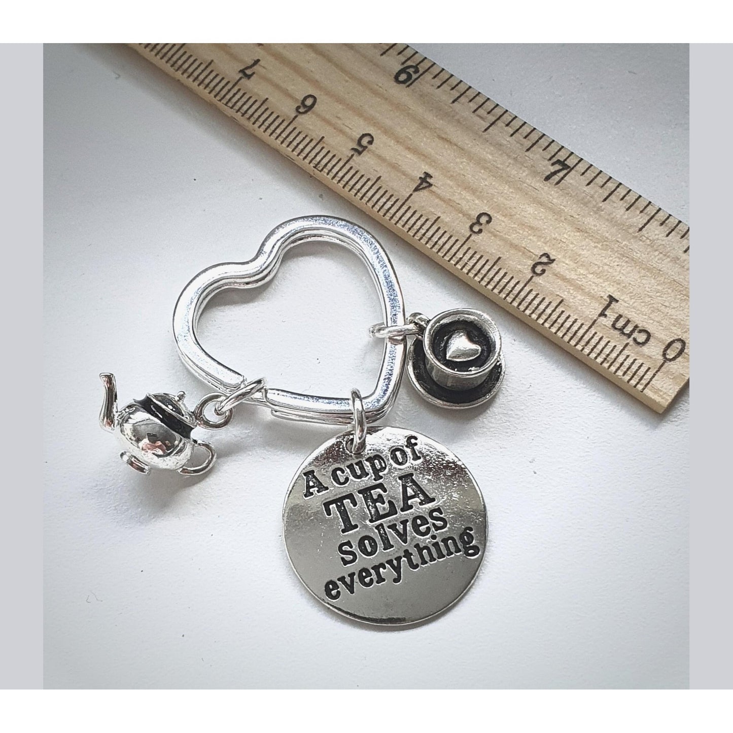 A Cup Of Tea Solves Everything Keyring - Silver