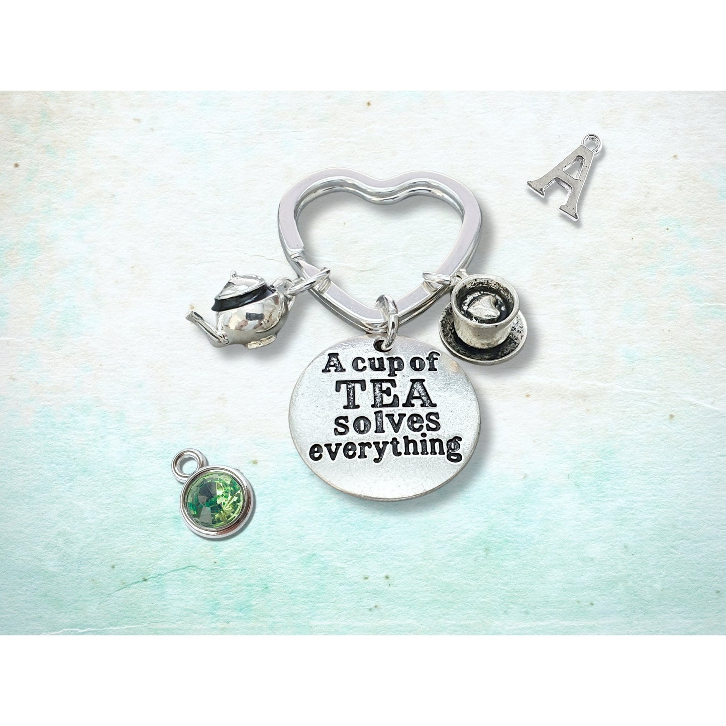 A Cup Of Tea Solves Everything Keyring - Silver