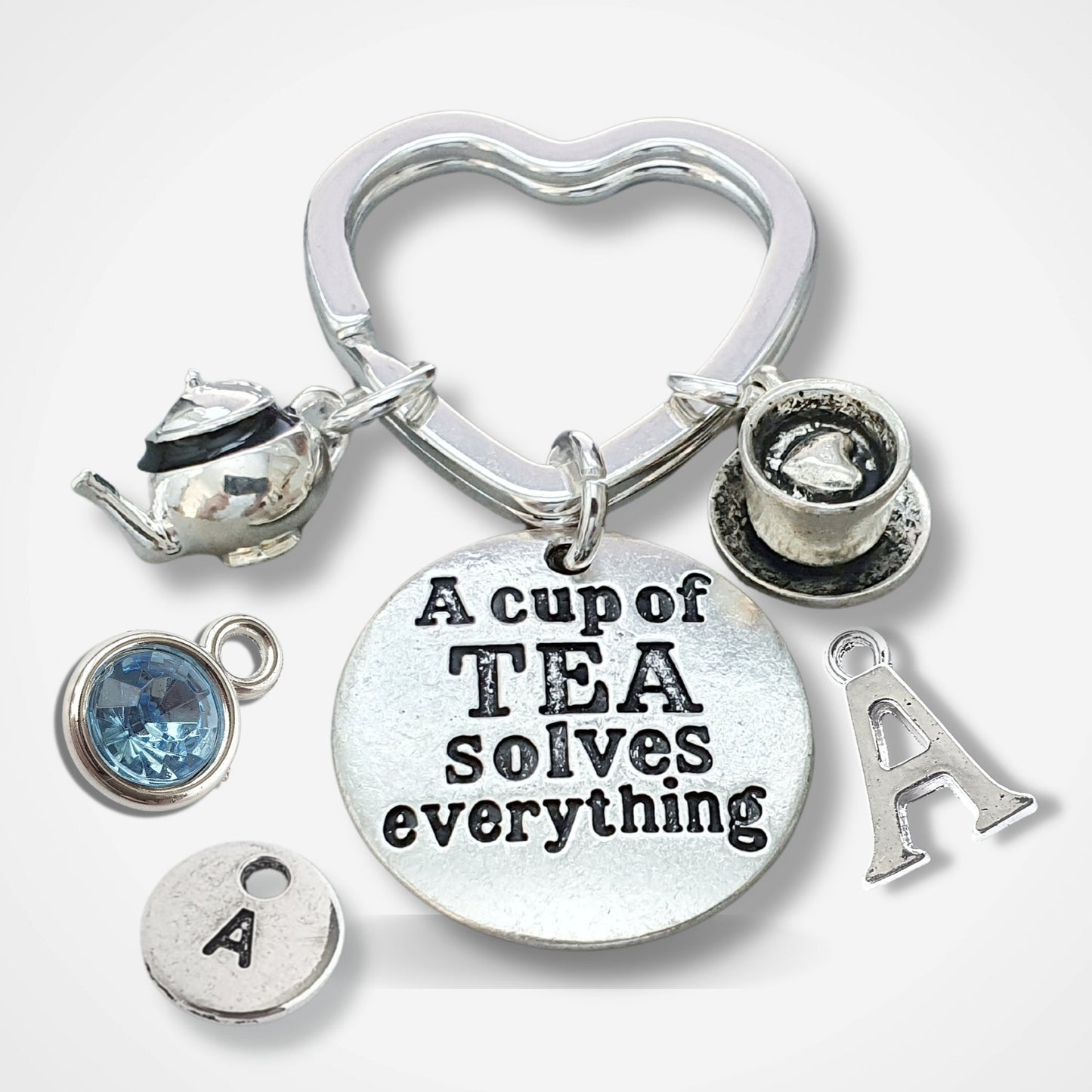 A Cup Of Tea Solves Everything Keyring - Silver