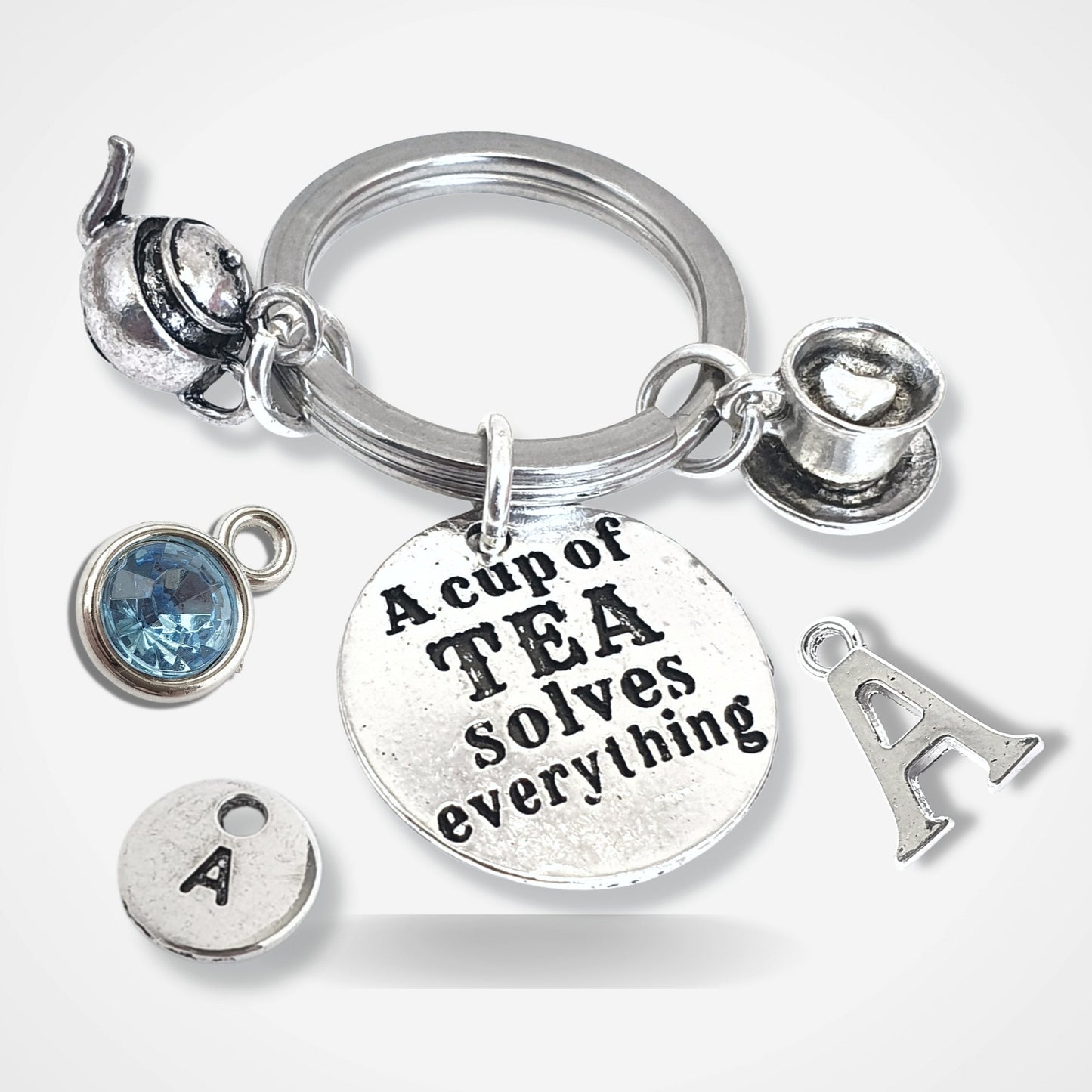 A Cup Of Tea Solves Everything Keyring - Silver