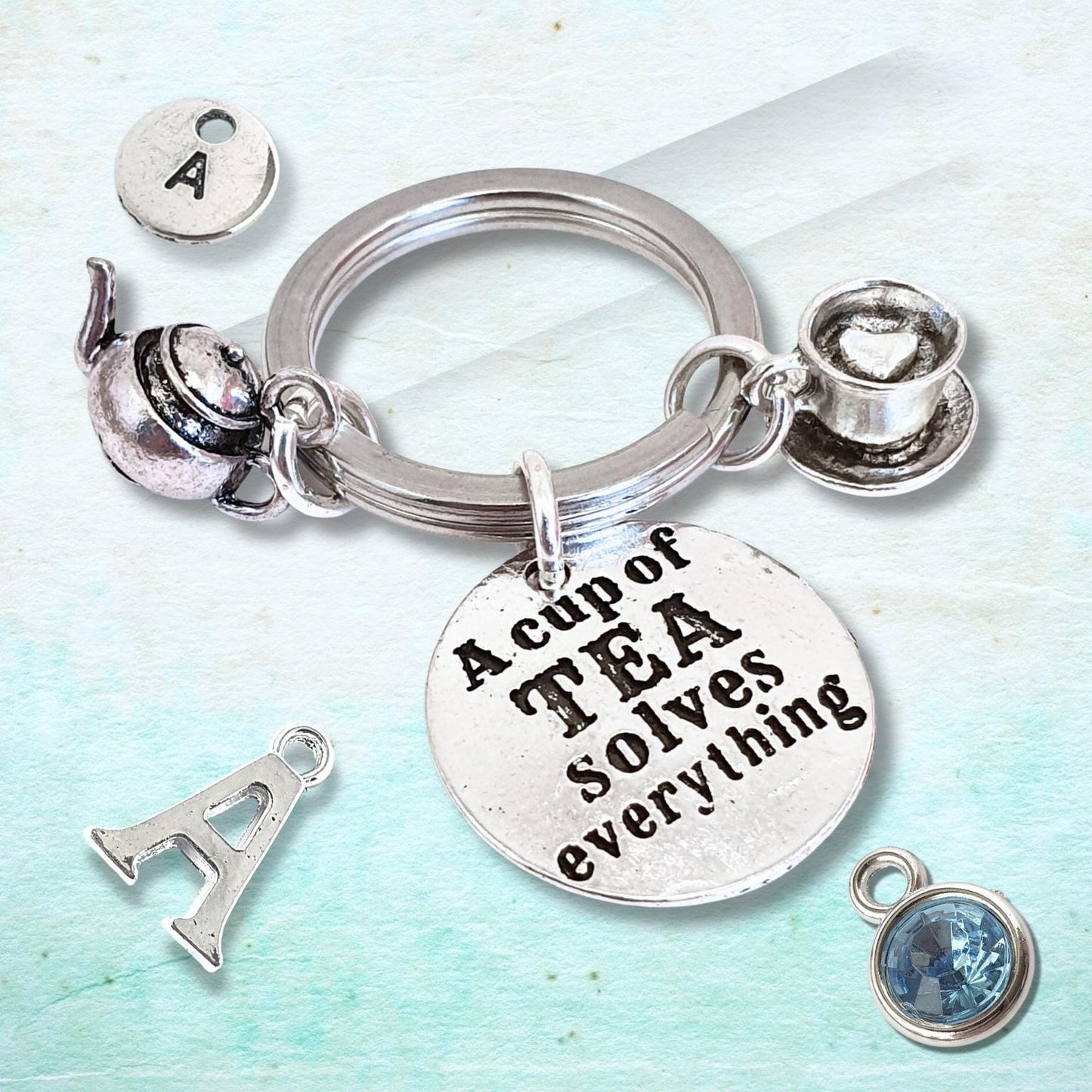 A Cup Of Tea Solves Everything Keyring - Silver