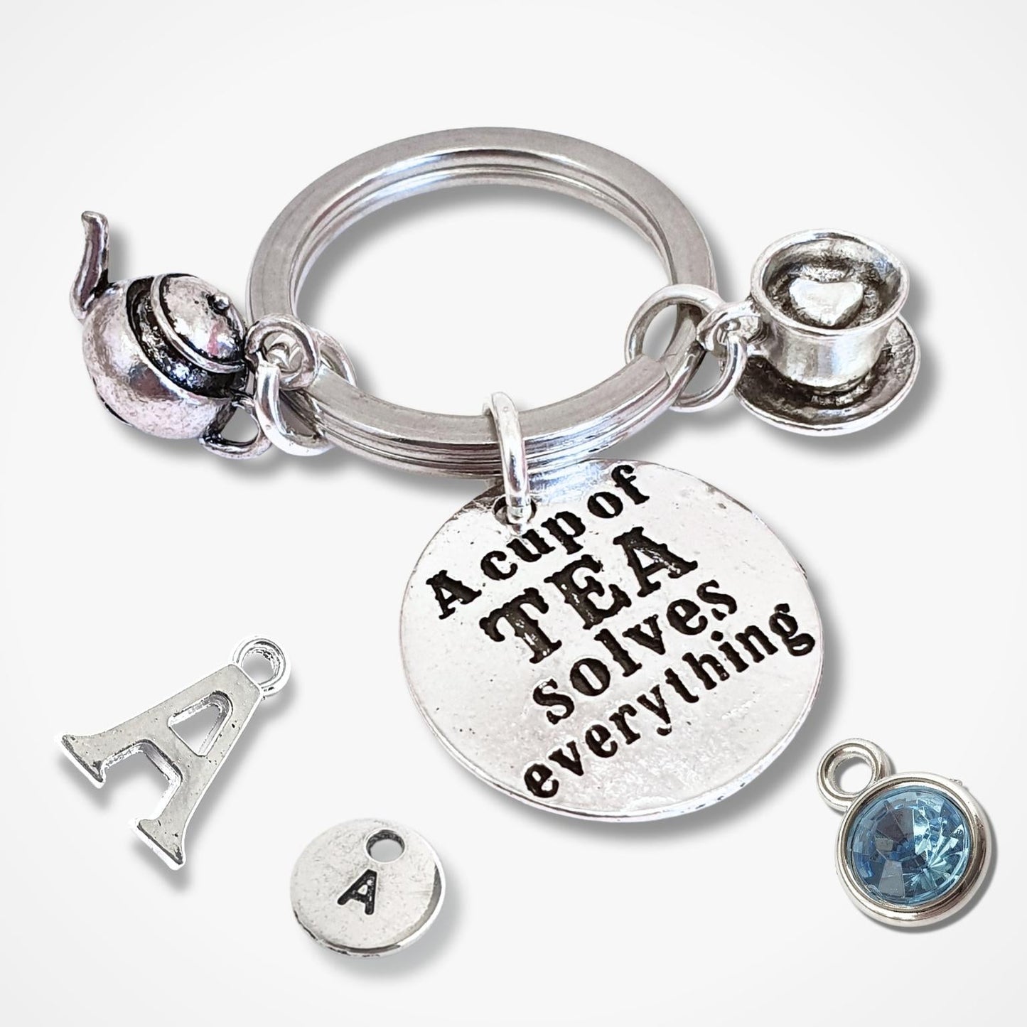 A Cup Of Tea Solves Everything Keyring - Silver