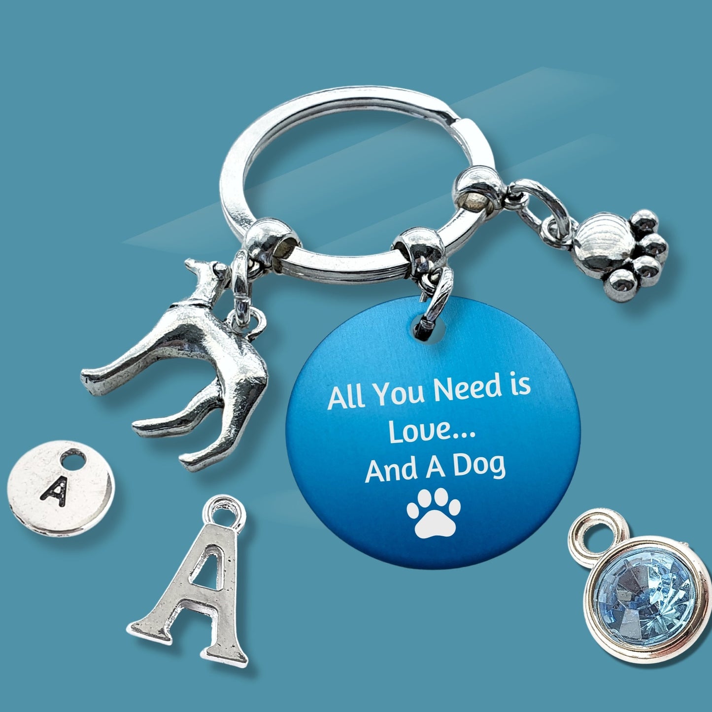 Engraved 'All You Need Is Love ... And A Dog' Greyhound Keyring - Silver