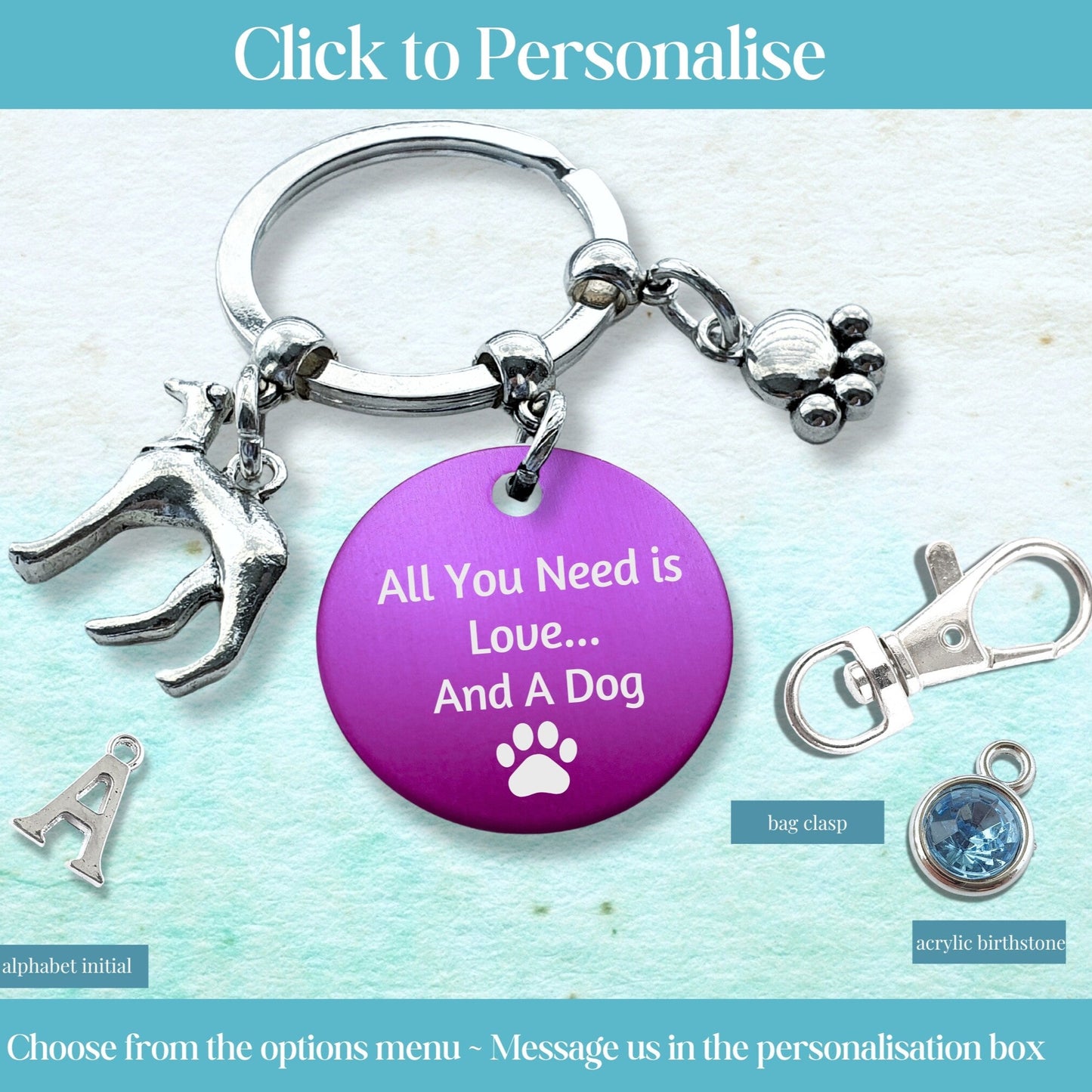 Engraved 'All You Need Is Love ... And A Dog' Greyhound Keyring - Silver