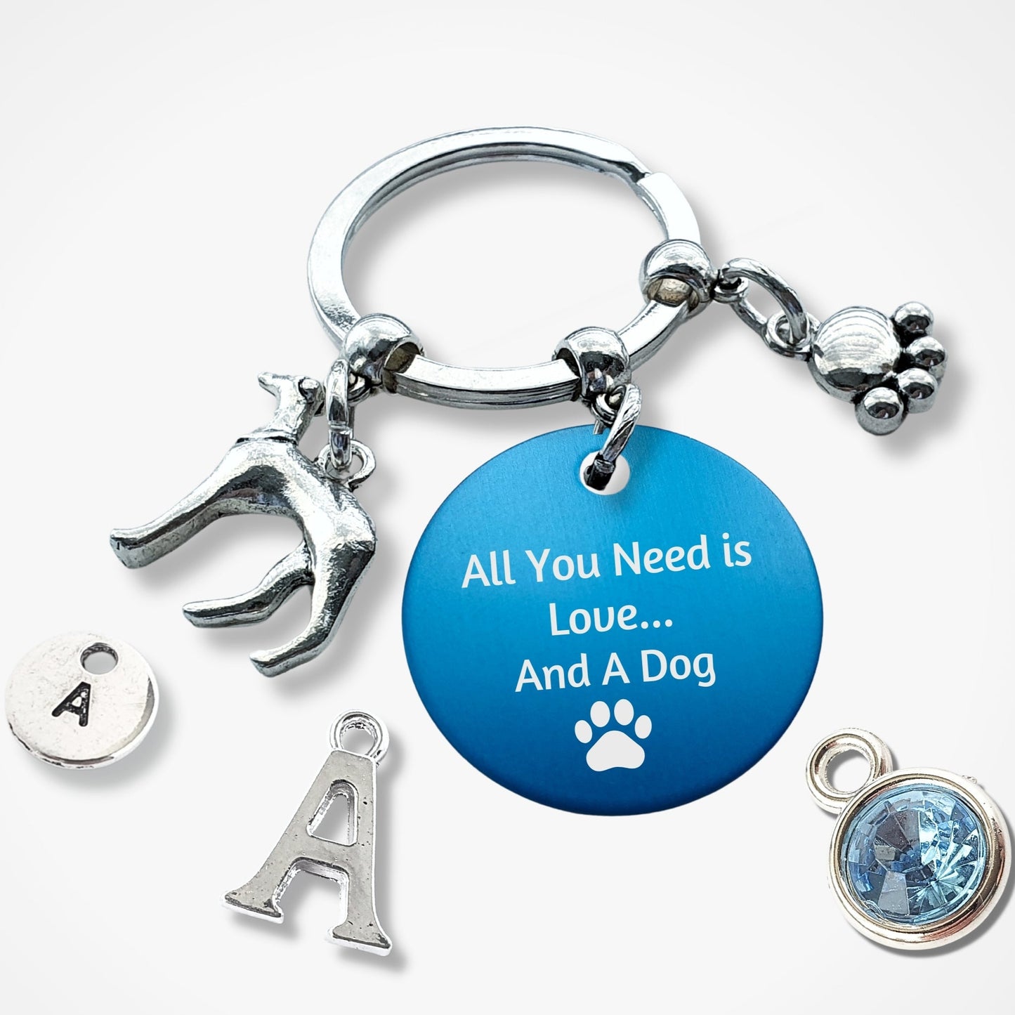 Engraved 'All You Need Is Love ... And A Dog' Greyhound Keyring - Silver