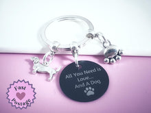 Load image into Gallery viewer, &#39;All you need is Love...and a Dog&#39; Dachshund Keyring - Silver
