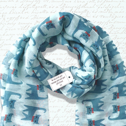 Happy Cats Scarf - Aqua