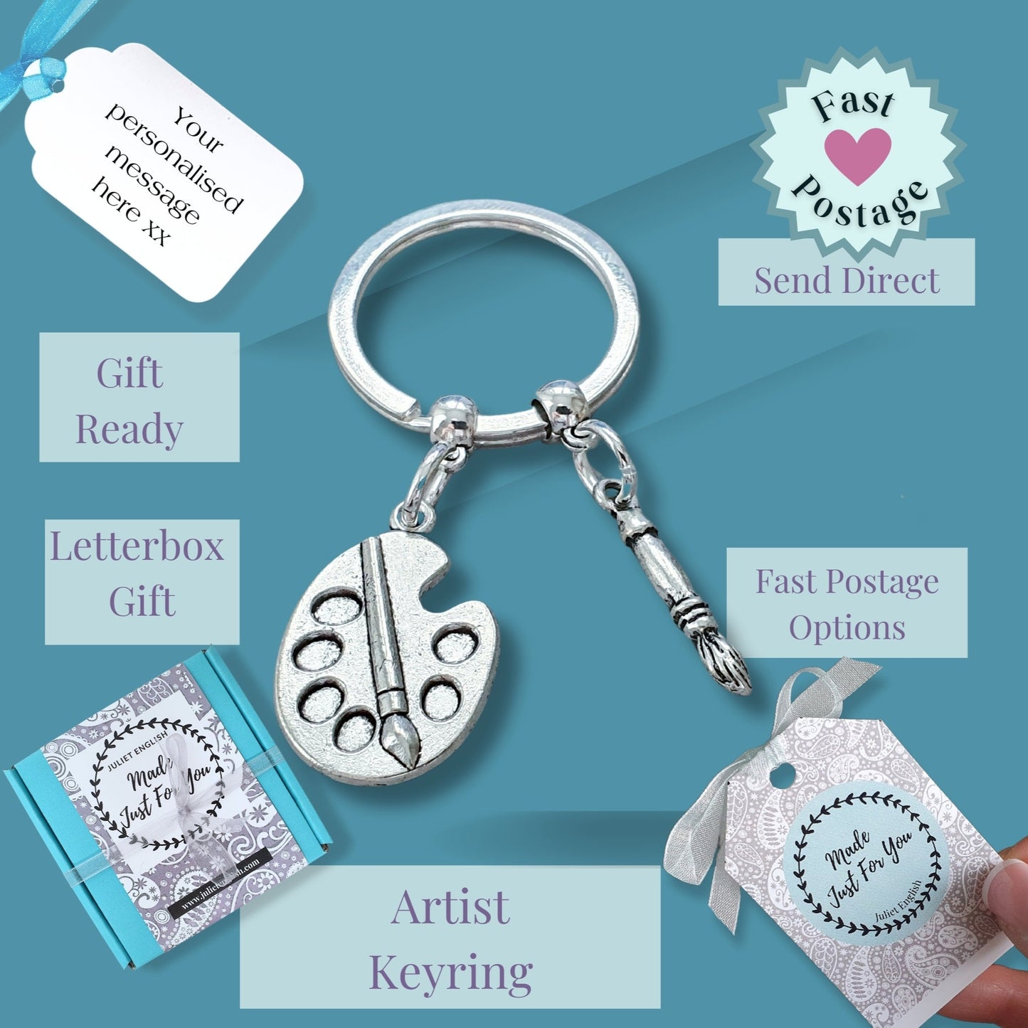 Artist Keyring ~ Personalised Gift for Artist ~ Silver