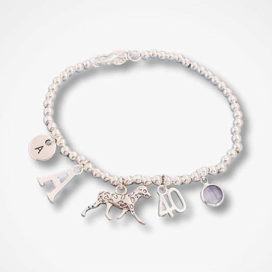 Dalmatian Dog Bead Ball Bracelet - Sterling Silver