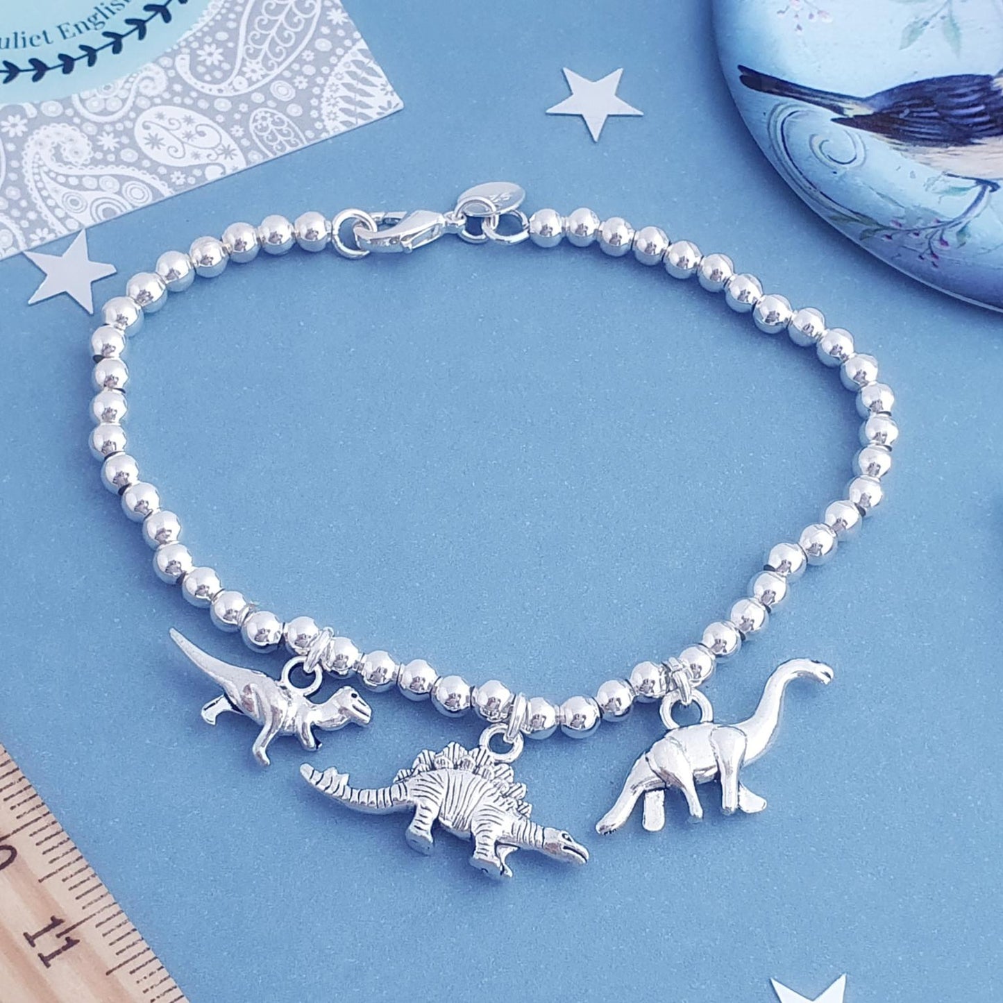 Dinosaur Bead Ball Bracelet - Sterling Silver