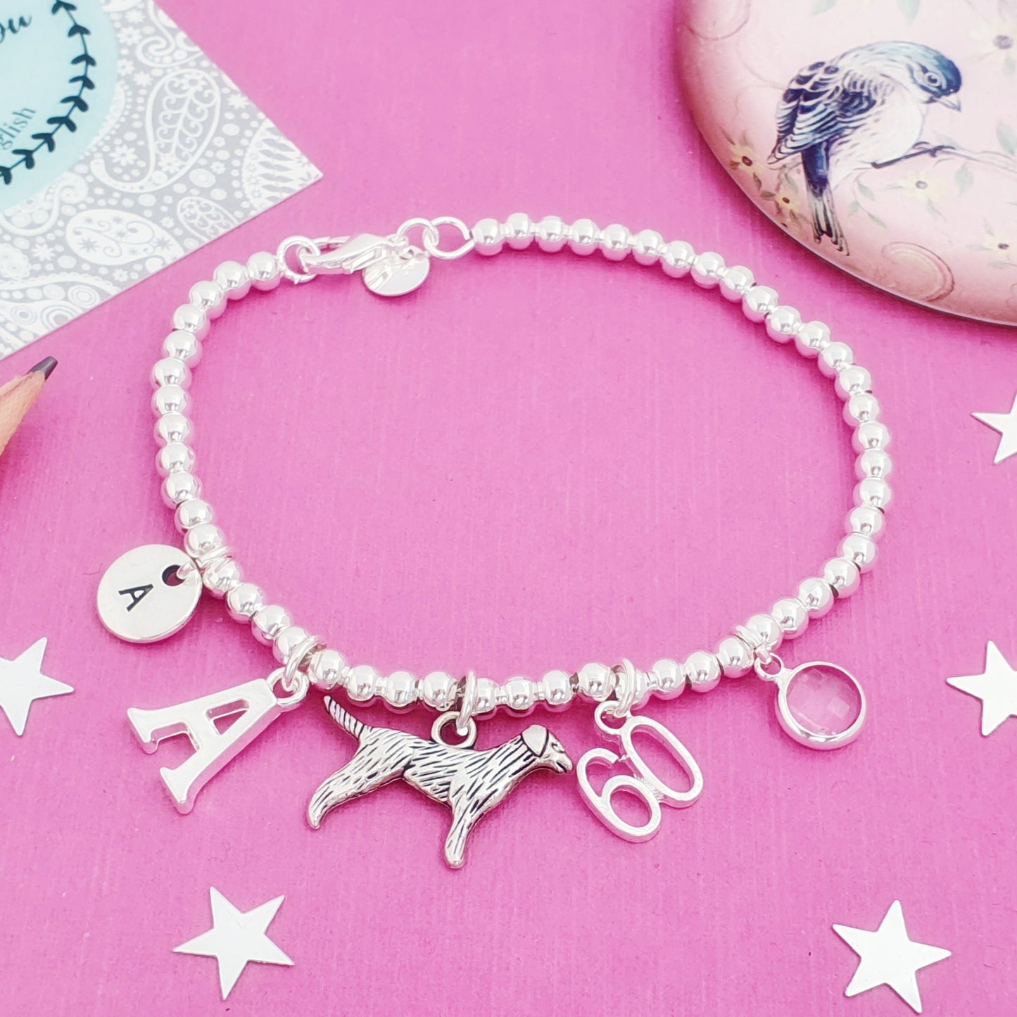 Labrador Bead Ball Bracelet - Sterling Silver