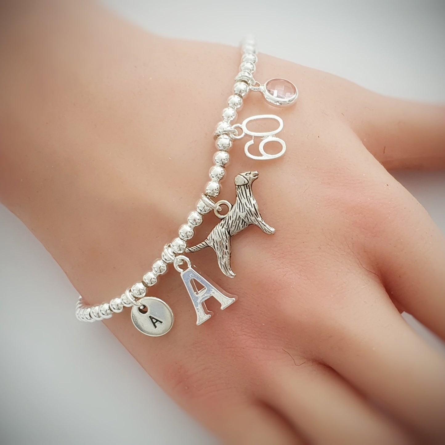 Labrador Bead Ball Bracelet - Sterling Silver