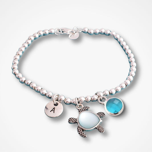 Sea Turtle Bead Ball Bracelet - Sterling Silver