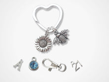 Load image into Gallery viewer, Personalised Bee and Flower Keyring - Silver
