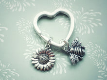 Load image into Gallery viewer, Personalised Bee and Flower Keyring - Silver
