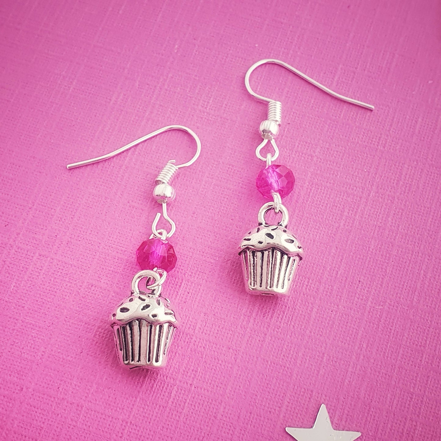 Cupcake Birthstone Earrings - Silver & Glass