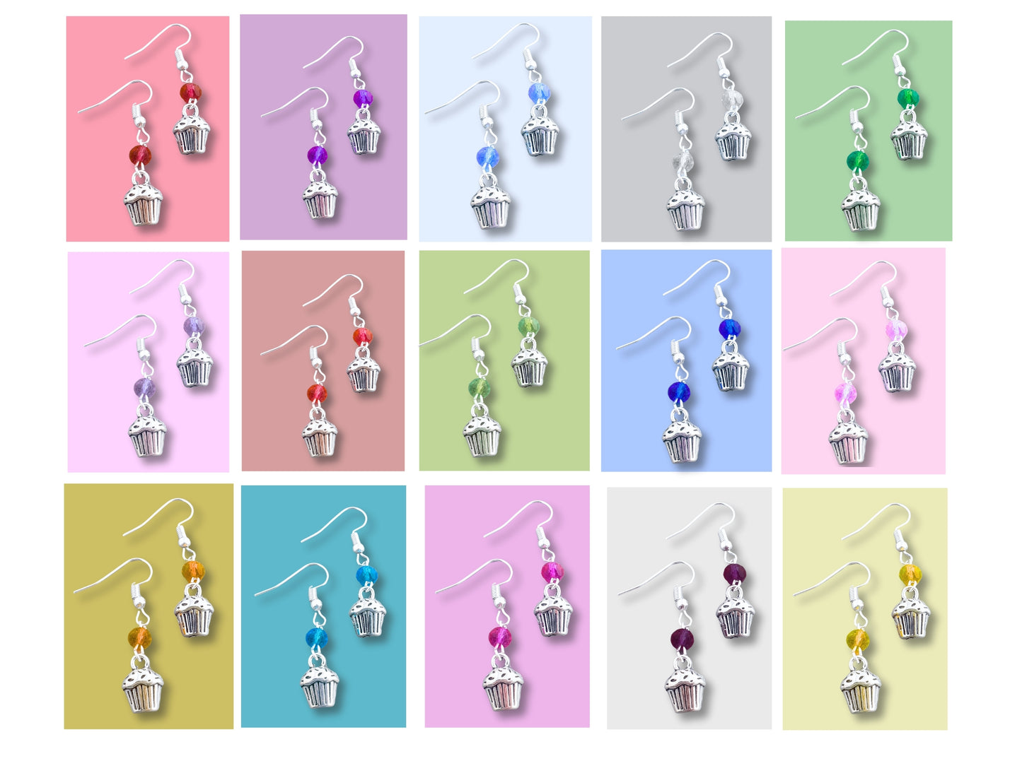 Cupcake Birthstone Earrings - Silver & Glass