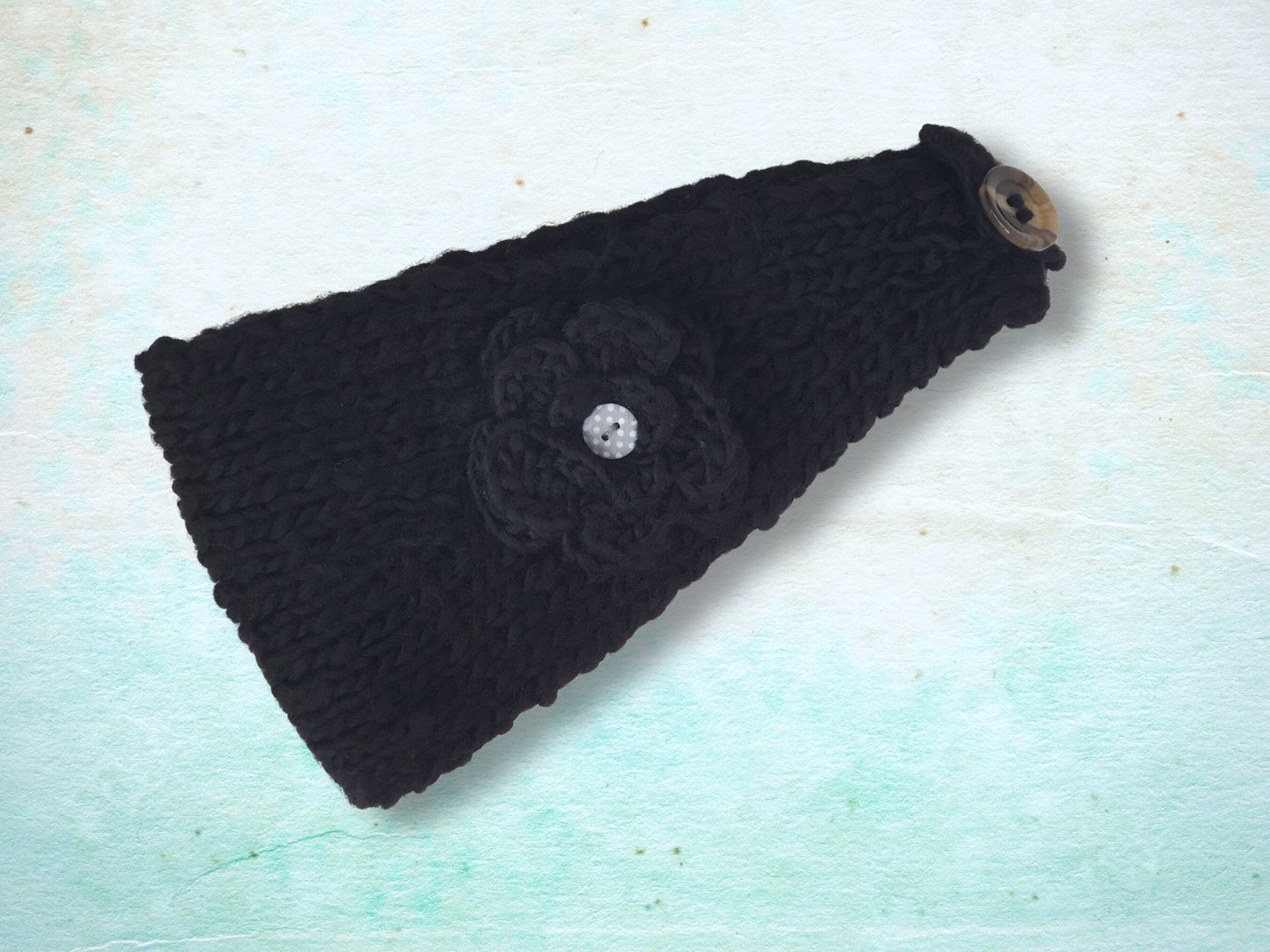 Knitted Flower Headband - Black