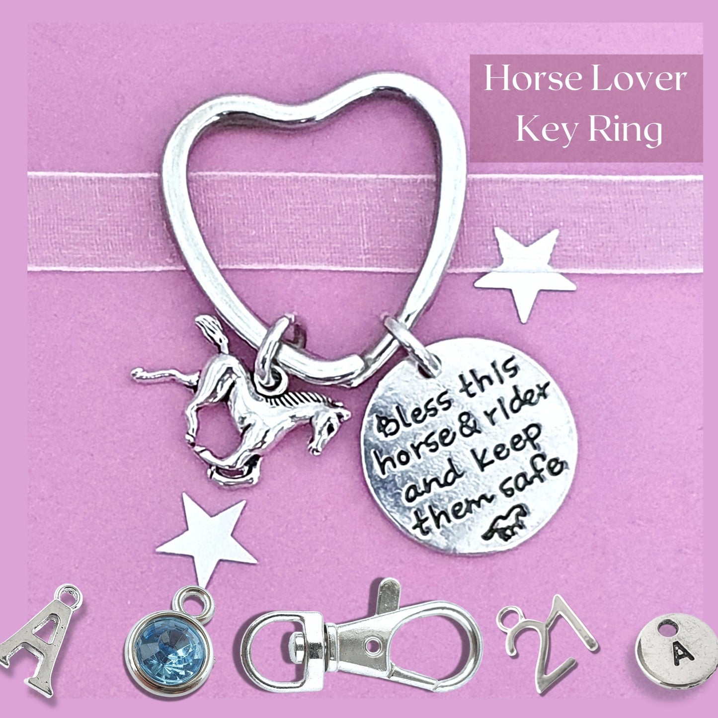 Bless This Horse and Rider Keyring - Silver